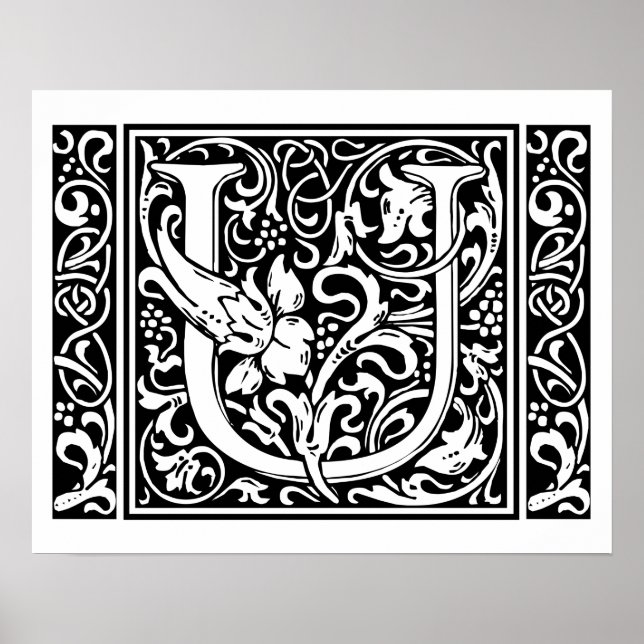 Letter U Mediaeval Monogram Art Nouveau Poster (Front)