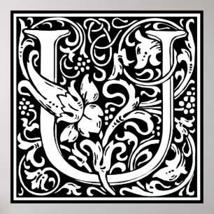 Letter U Mediaeval Monogram Art Nouveau Poster