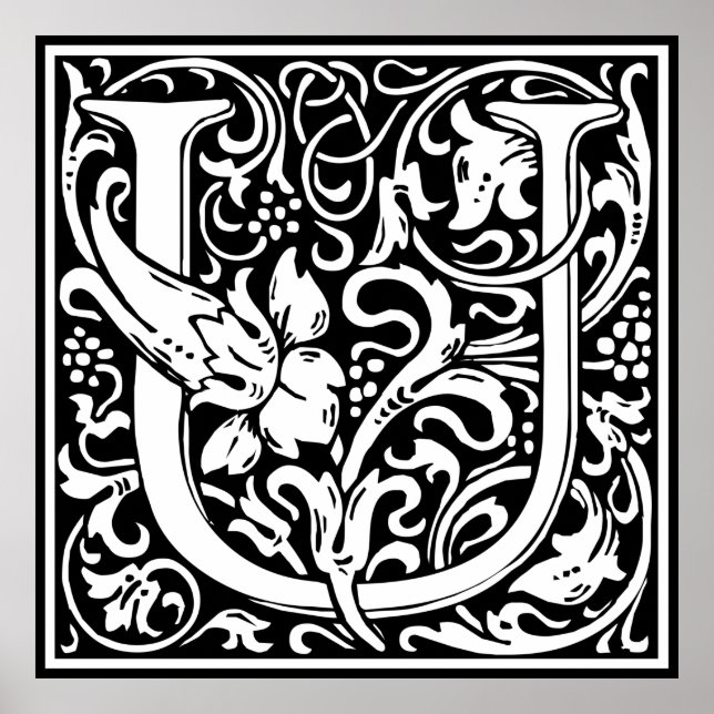 Letter U Mediaeval Monogram Art Nouveau Poster (Front)