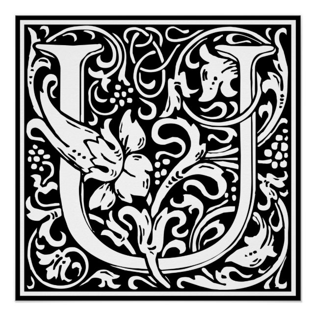 Letter U Mediaeval Monogram Art Nouveau Poster (Front)