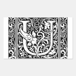 Letter U Mediaeval Monogram Art Nouveau Rectangular Sticker