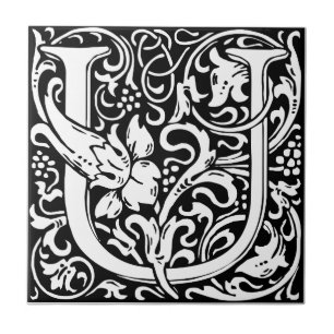 Letter U Mediaeval Monogram Art Nouveau Tile