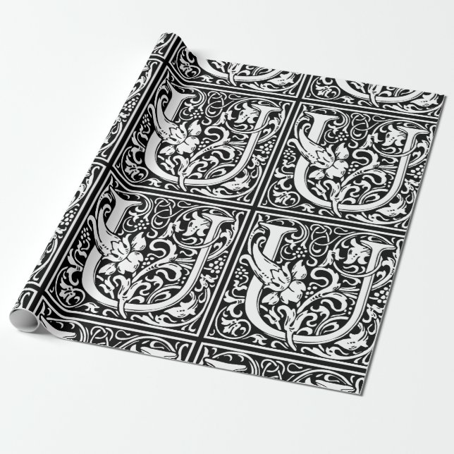 Letter U Mediaeval Monogram Art Nouveau Wrapping Paper (Unrolled)