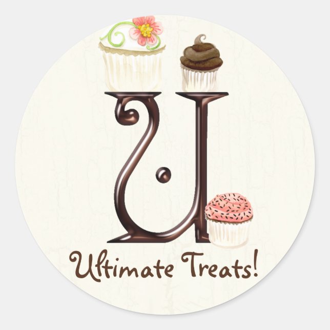 Letter U Monogram Cupcake Logo Business Stickers (Front)