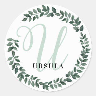 Letter U Monogram Custom Name Minimalist Botanical Classic Round Sticker