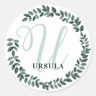 Letter U Monogram Custom Name Minimalist Botanical Classic Round Sticker