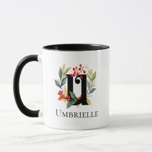 Letter U Monogram Initial Christmas Berry Wreath Mug
