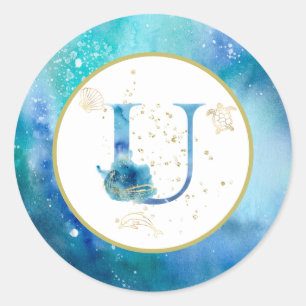 *~*  LETTER U  - Nautical Beach Envelope  Sticker