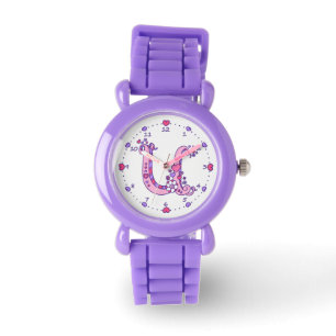 Letter U pink monogram personalised girls watch