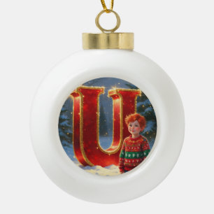 Letter U Sweater Personalised Monogram Holiday Ceramic Ball Christmas Ornament