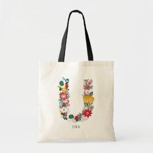Letter U Whimsical Floral Letter Monogram I Tote Bag