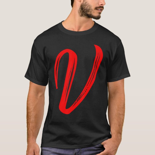 Letter V Alphabet Large Red Graphic Initial T-Shirt (Front)