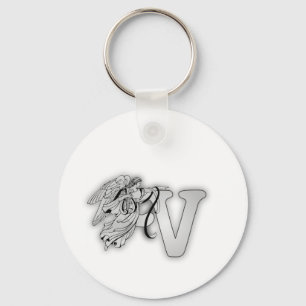 Letter V Angel Monogram Initial Key Ring