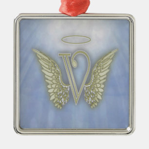 Letter V Angel Monogram Metal Tree Decoration