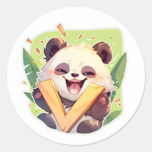 Letter V Anime Panda Classic Round Sticker