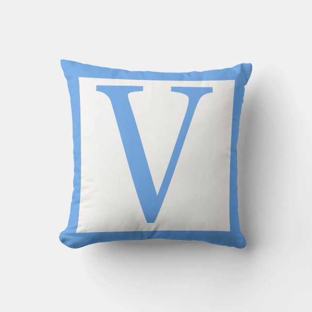 Letter V Baby Blue Border Cushion (Front)
