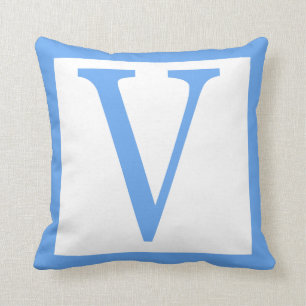 Letter V Baby Blue Border Cushion