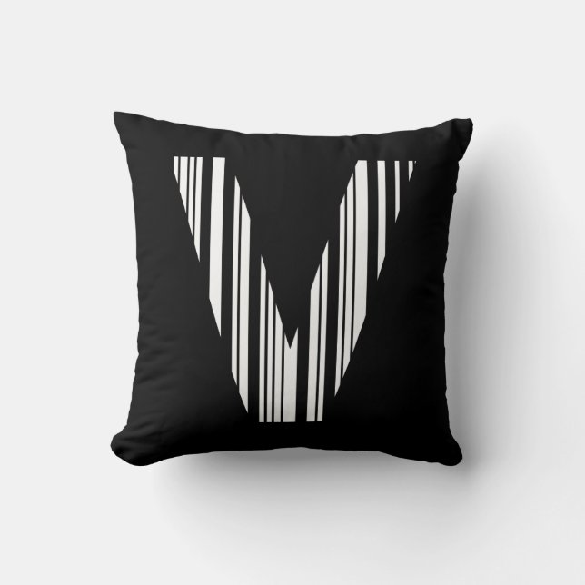 LETTER V BAR CODE First Initial Barcode Pattern Cushion (Front)