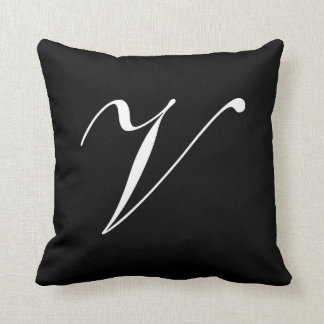 Letter V Black Monogram Pillow
