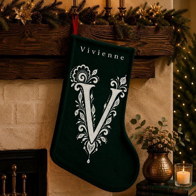 Letter V Botanical Monogram Personalised Stocking (Creator Uploaded)