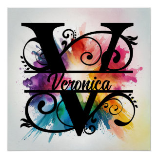 Letter 'V', Bright Rainbow Monogram, Kids Name Poster