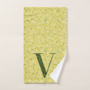 Letter V dark green and yellow liberty  Bath Towel
