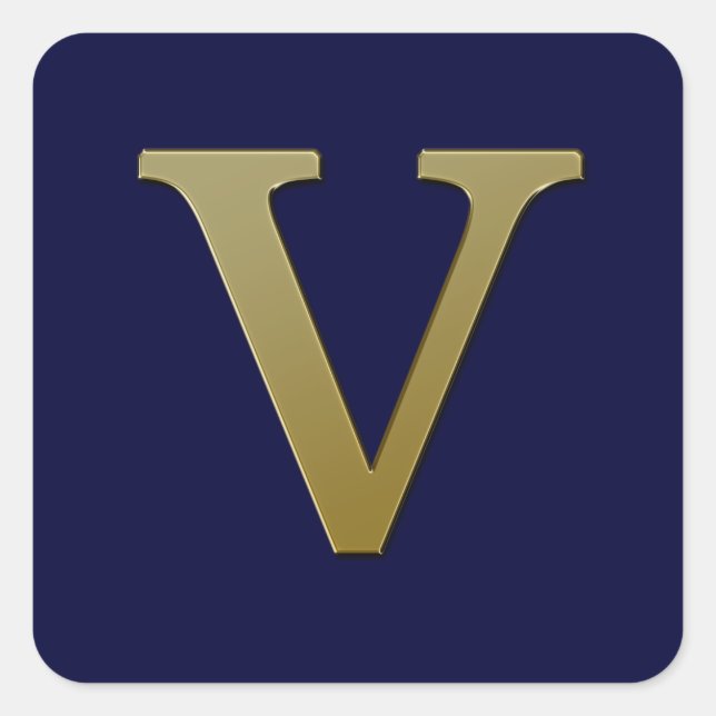 Letter V Gold Square Sticker (Front)