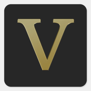 Letter V Gold Square Sticker
