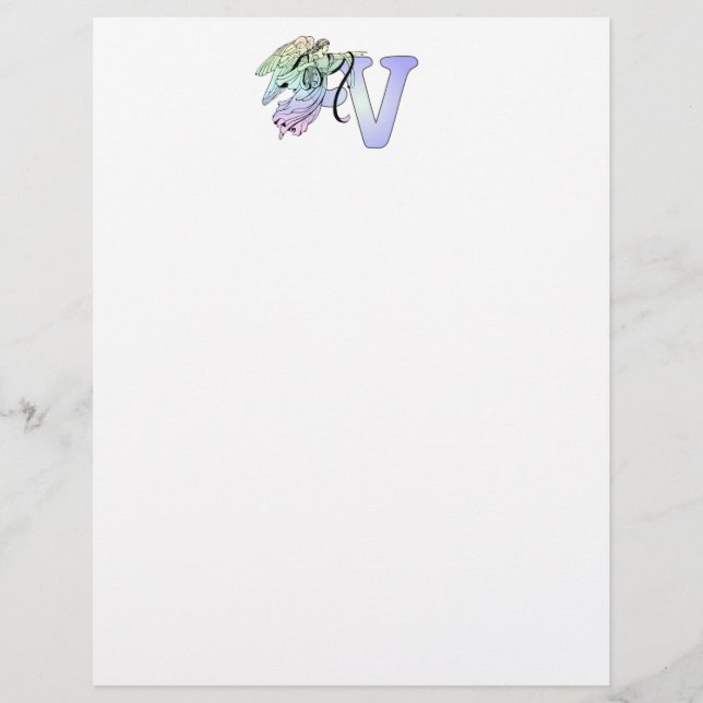 Letter V Initial Monogram Guardian Angel Alphabet (Front)