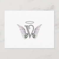 Letter V Initial Monogram with Angel Wings & Halo