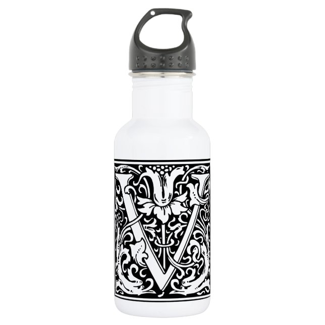 Letter V Mediaeval Monogram Art Nouveau 532 Ml Water Bottle (Front)
