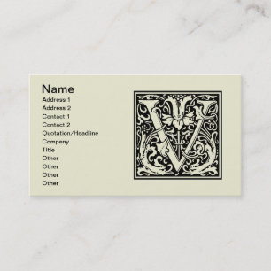 Letter V Mediaeval Monogram Art Nouveau Business Card