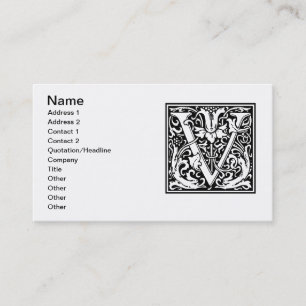 Letter V Mediaeval Monogram Art Nouveau Business Card