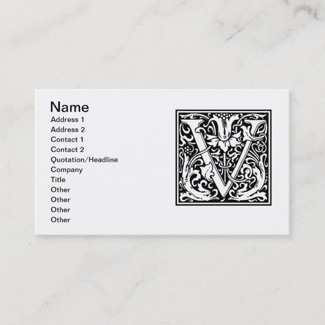 Letter V Mediaeval Monogram Art Nouveau Business Card (Front)