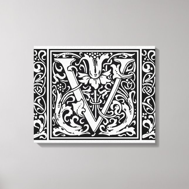 Letter V Mediaeval Monogram Art Nouveau Canvas Print (Front)