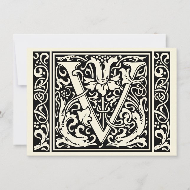 Letter V Mediaeval Monogram Art Nouveau Invitation (Front)