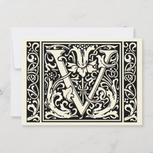 Letter V Mediaeval Monogram Art Nouveau Invitation
