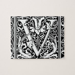 Letter V Mediaeval Monogram Art Nouveau Jigsaw Puzzle