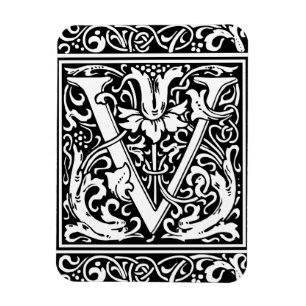 Letter V Mediaeval Monogram Art Nouveau Magnet