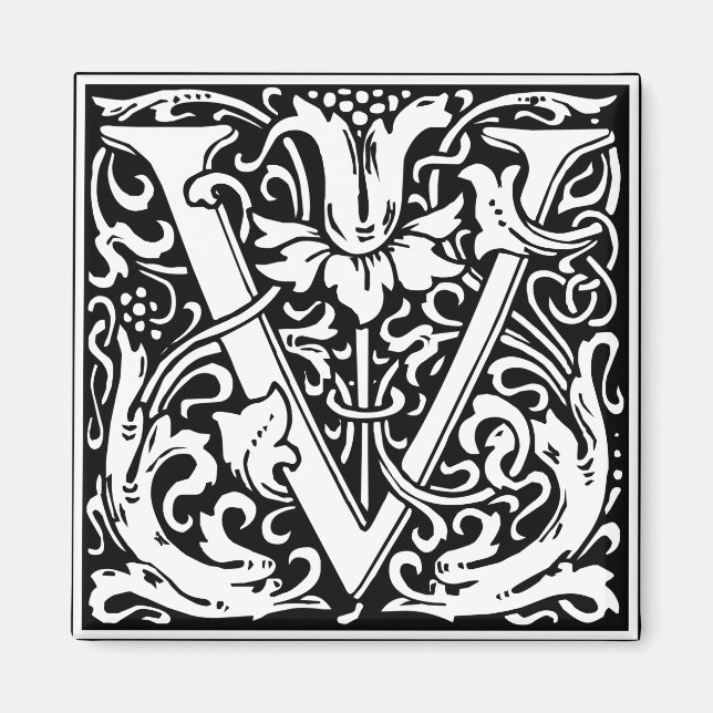 Letter V Mediaeval Monogram Art Nouveau Magnet (Front)