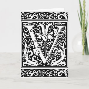 Letter V Mediaeval Monogram Art Nouveau Note Card