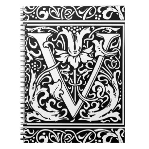Letter V Mediaeval Monogram Art Nouveau Notebook