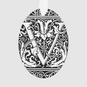 Letter V Mediaeval Monogram Art Nouveau Ornament