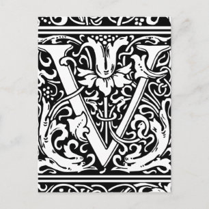 Letter V Mediaeval Monogram Art Nouveau Postcard
