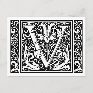 Letter V Mediaeval Monogram Art Nouveau Postcard