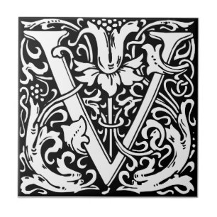 Letter V Mediaeval Monogram Art Nouveau Tile