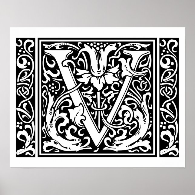 Letter V Mediaeval Monogram Vintage Initial Poster (Front)