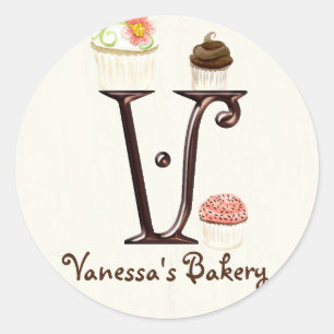 Letter V Monogram Cupcake Logo Business Stickers
