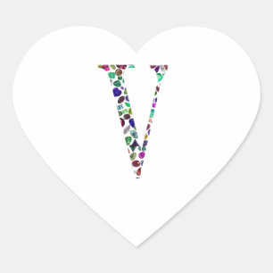 Letter V Monogram Heart Sticker
