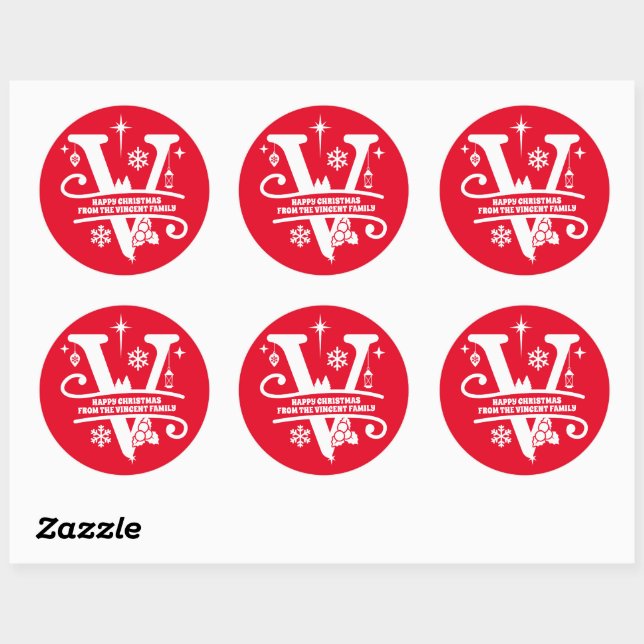 Letter V Monogram Initial Family Name Greeting  Classic Round Sticker (Sheet)